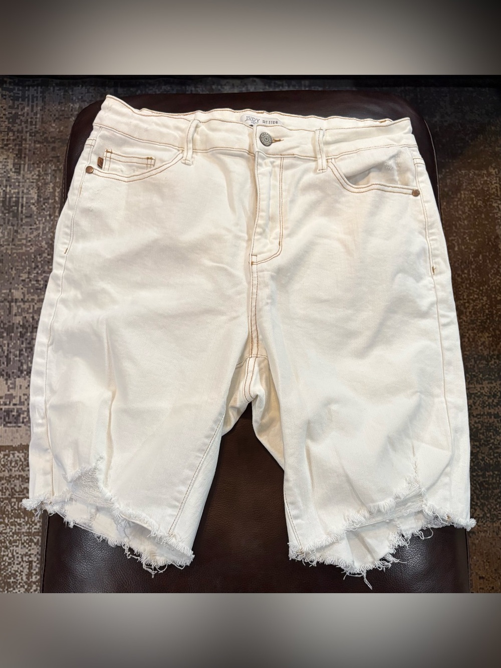 Judy Blue White Frayed Hem Women's Denim Shorts